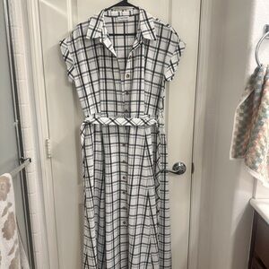 Calvin Klein Black and White Plaid Midi Dress